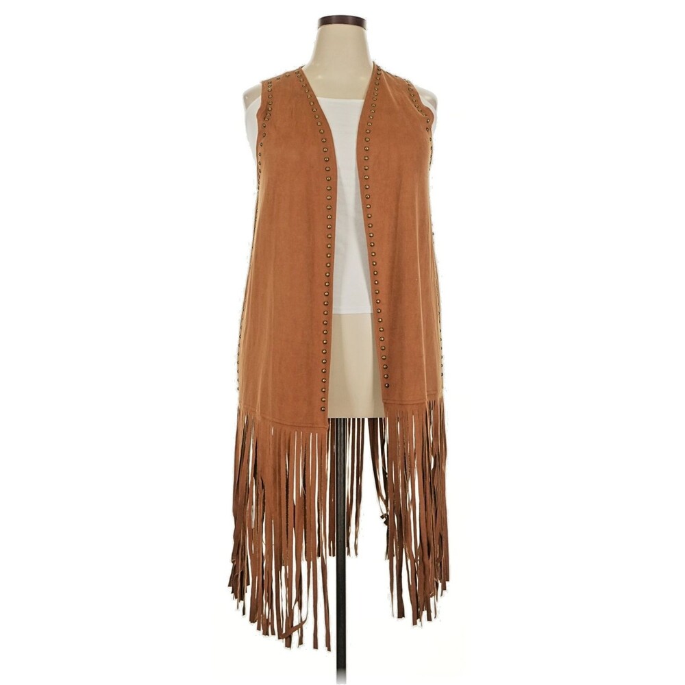 Boho Western Faux Suede Fringe Vest, Long Duster Festival Cowgirl Plus 2x